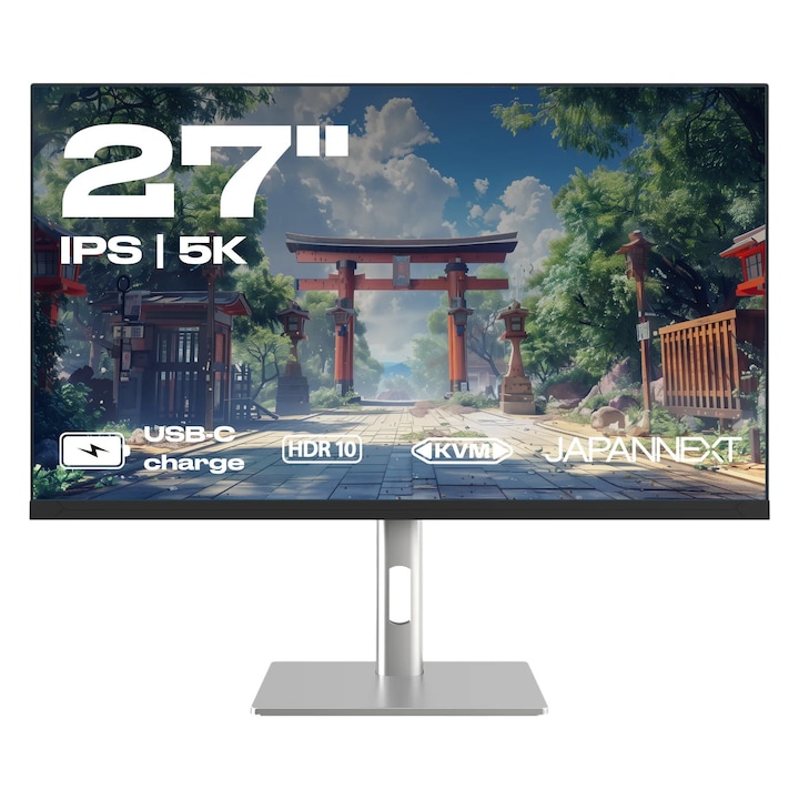 Монитор Japannext 27 инча IPS 5K (5120x2880), филтър на синя светлина, sRGB 100%, HDCP, HDR, PIP, KVM, Pivot, VESA, G-Sync, FreeSync