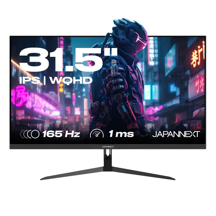 Монитор Japannext 31, 5 инча, IPS QHD (2560 x 1440) 165Hz, 1ms, HDR, 1xDP, 2xHDMI, Jack, USB, VESA, AMD Freesync, Flicker Free