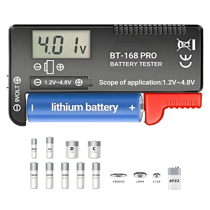ANENG BT-168 PRO тестер за капацитет на батерии, 1.2-9V, LCD, преносим, светлосив, 110x61x25mm