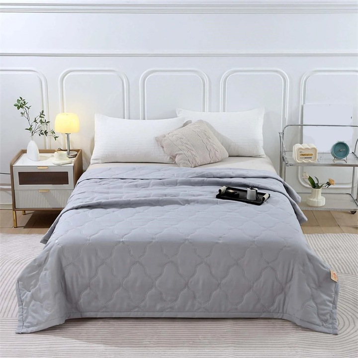 Patura de vara YANYXR bumbac spalat gri 100x150cm racoroasa respirabila