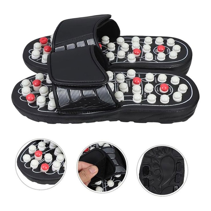 Masszázsszandál, Garsonal®, 36-37, fekete, 39 reflexológiai pont, könnyen használható