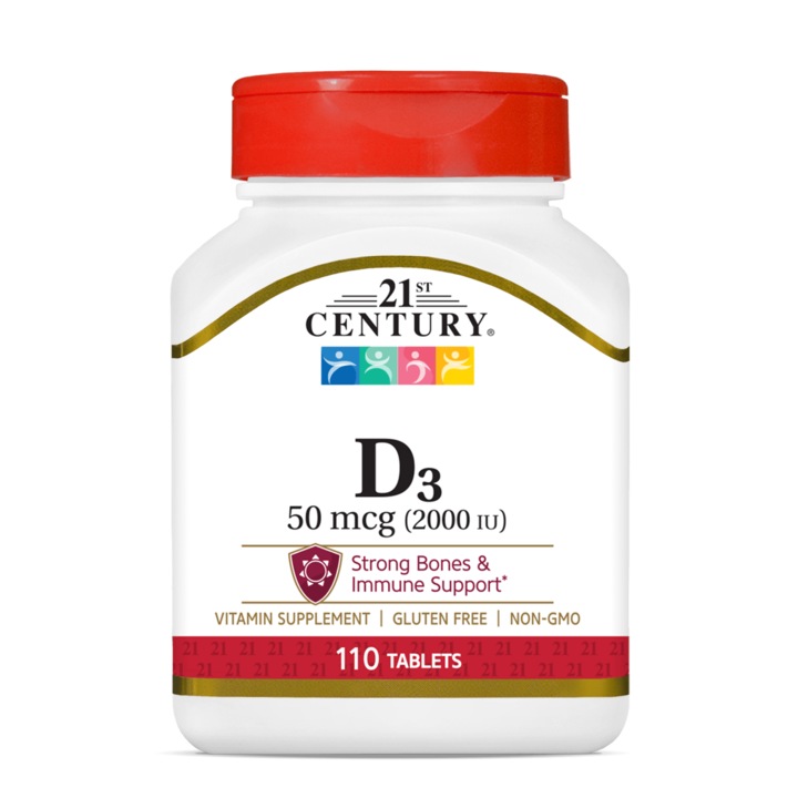 Хранителна добавка 21st Century, Vitamin D3 50mcg (2000IU), Витамин D 110 tabs