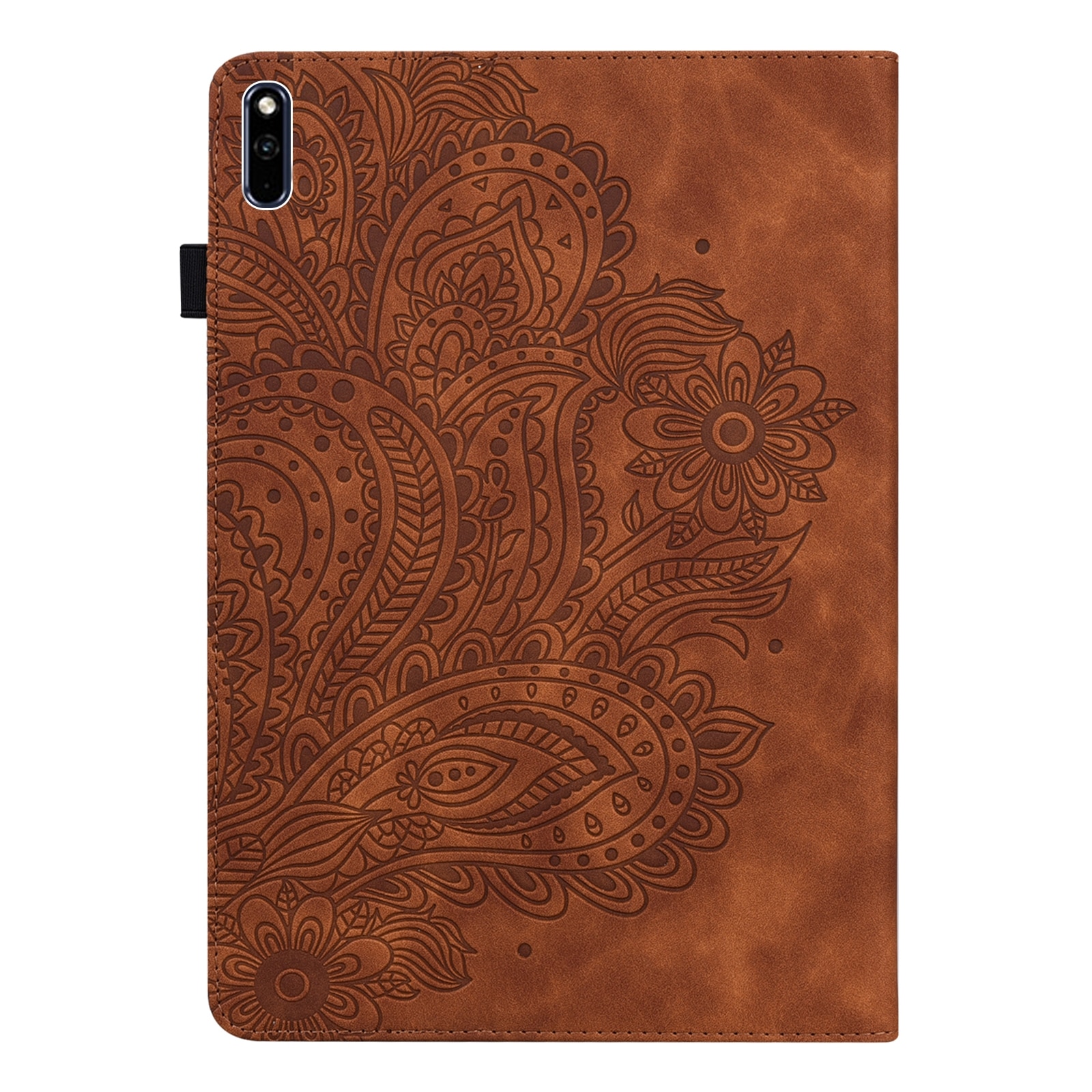 Husa tableta pentru Huawei MatePad 10.4, piele PU + TPU, tip carte cu suport si buzunare carduri, model embosat paun, somn/trezire, Maro