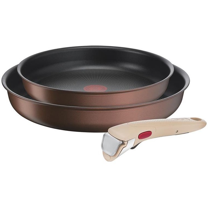 Set 2 tigai Tefal Ingenio Eco Respect 24cm/28cm, design compact, antiaderent, cu maner
