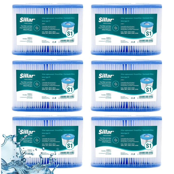 Filtru pentru pompa de piscina, jacuzzi, filtru de apa, cartus, inlocuitor pentru Intex TYPE S1 29001, set de 6 bucati, Sillar