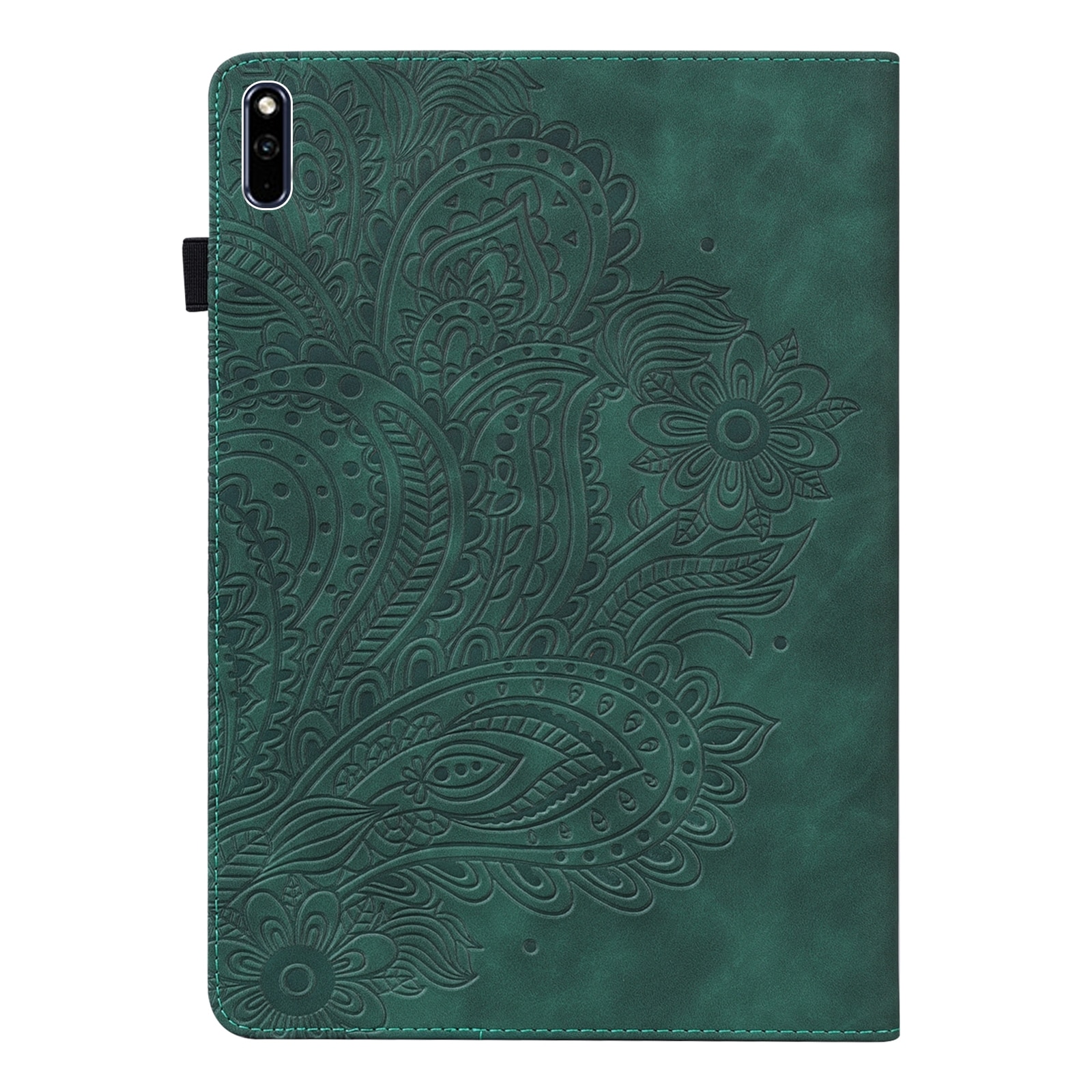 Husa tableta pentru Huawei MatePad 10.4, piele PU + TPU, model cu imprimeu de paun, design orizontal tip carte cu suport si buzunar pentru carduri, functie de somn/trezire, Verde
