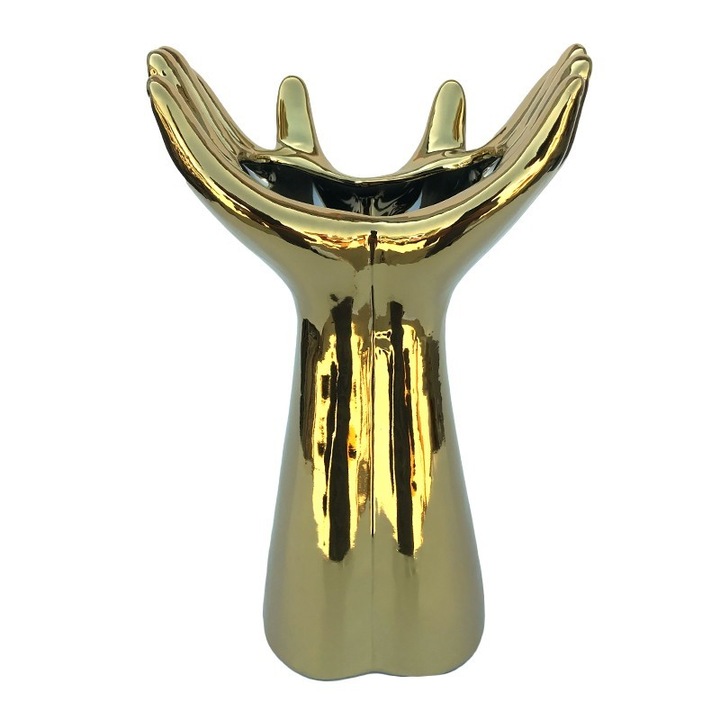 Vaza Decorativa, Ceramica, 2 Maini, 14x23cm, Auriu