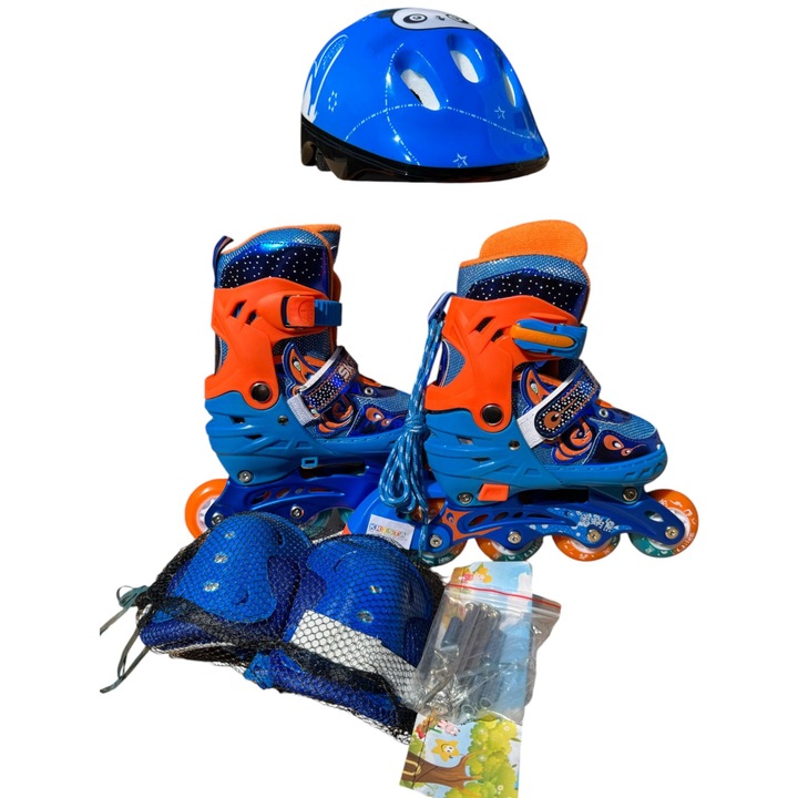 Role copii MY-918TDS, 31-34 albastru S, 4 roti, 3 in 1, cu accesorii de protectie, masuri reglabile