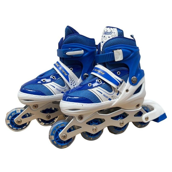 Role si patine cu rotile copii SR06, roti silicon cu lumini, masuri reglabile 31-34, albastru S