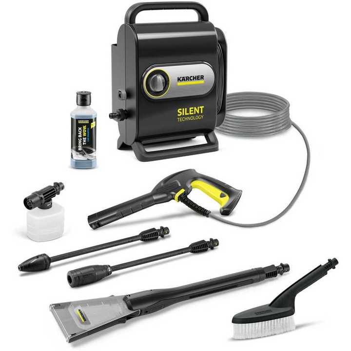 Aparat de spalat cu presiune, Karcher, K Silent Anniversary Edition, 3 duze, 6m furtun, compact, interior/exterior, negru