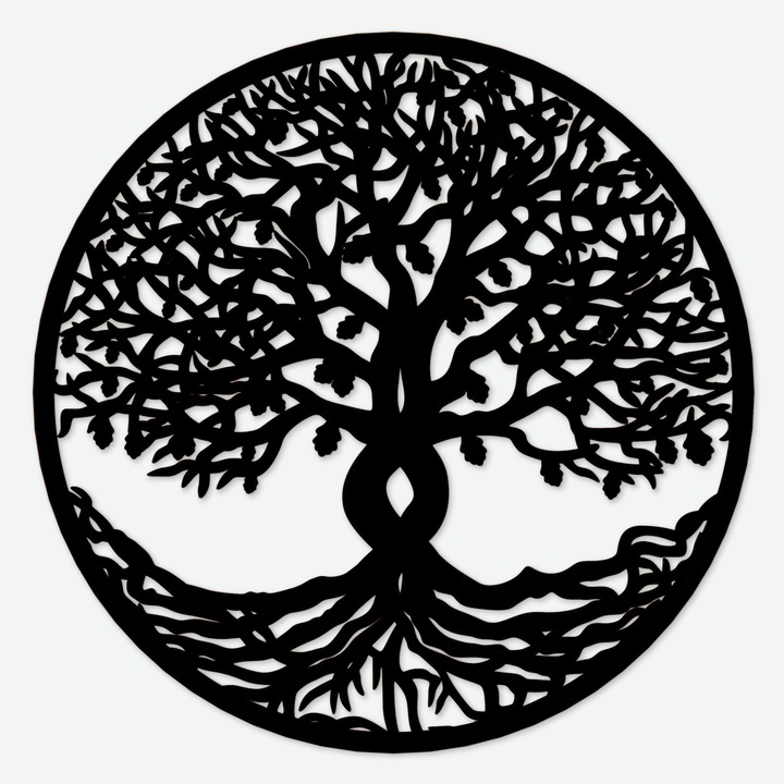 Csavart Törzsű Életfa - Fali Dekoráció, 70 cm átmérő, fekete szín