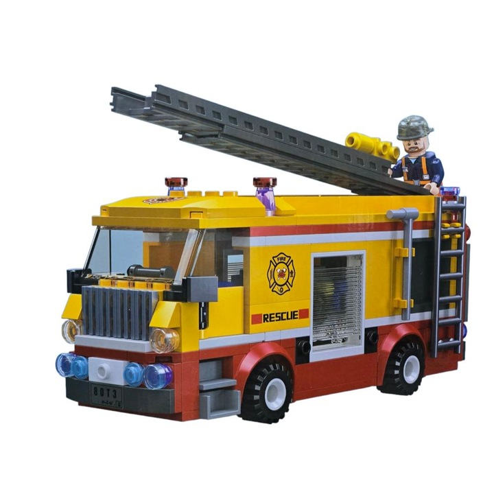 Set construitie Piccolino Masina de pompier cu scara, 258 piese, pentru 6 ani