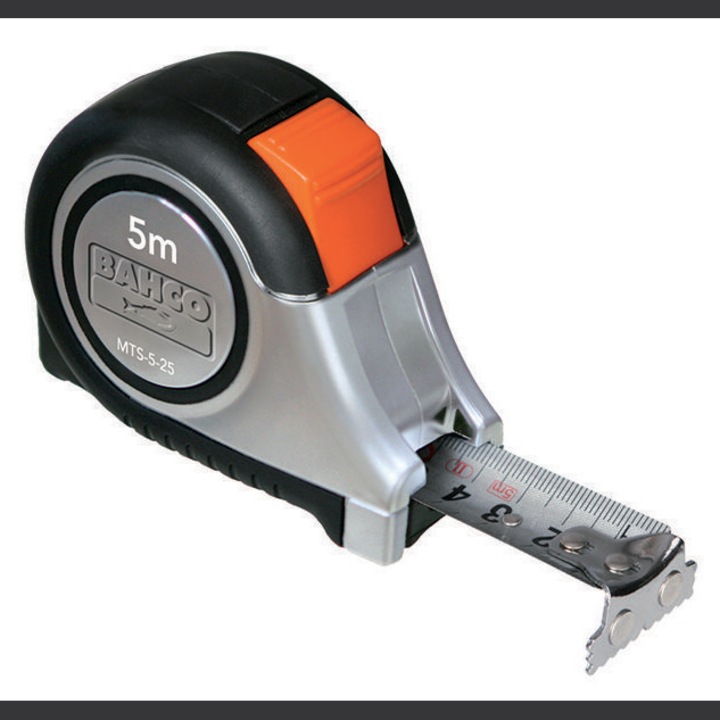 Bahco mérőszalag 8m x 25mm, automatikus stabilizálással, gumírozott, mágneses