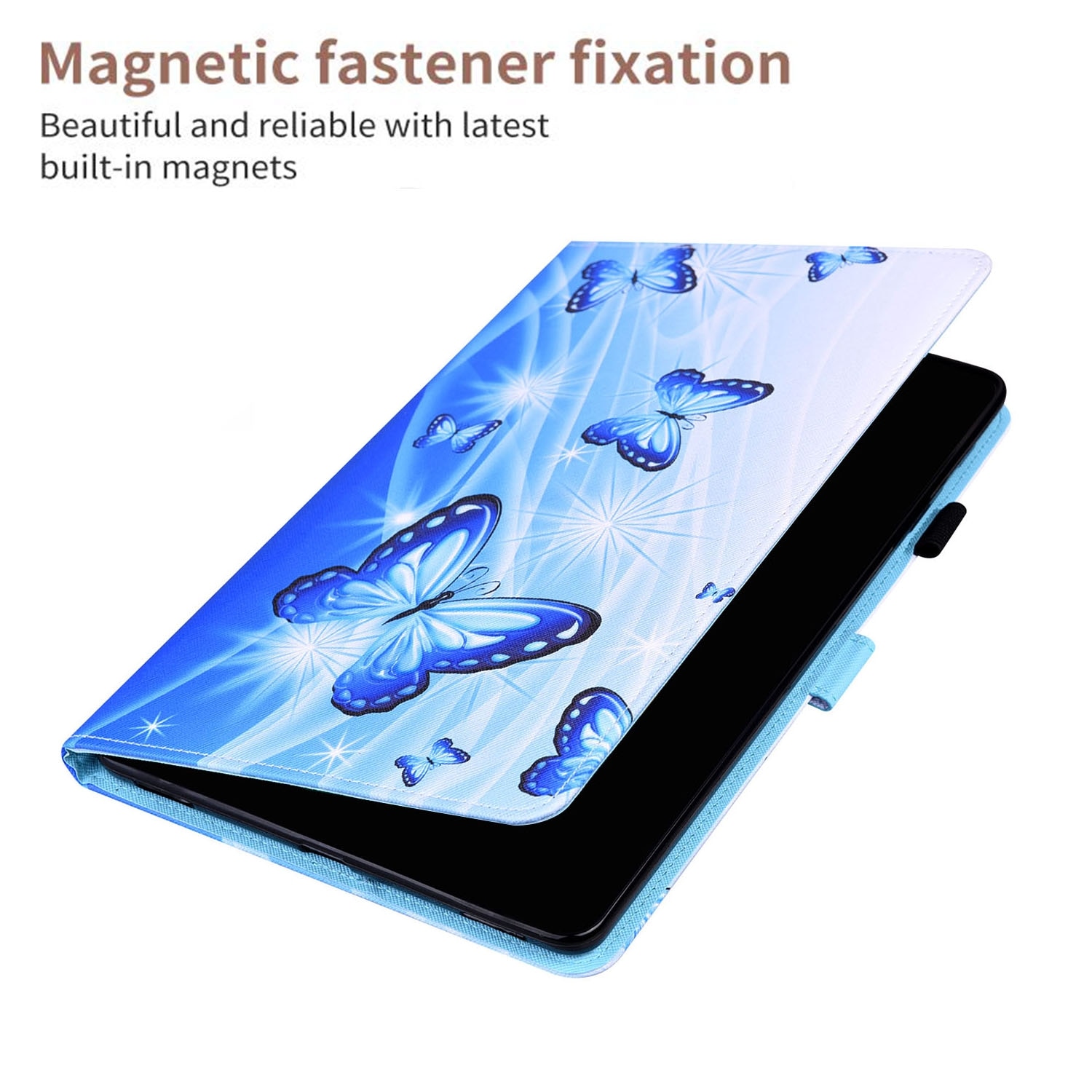 Husa tableta pentru Lenovo M10 FHD REL TB-X605FC / TB-X605LC, model cu model animal, din piele, tip carte cu suport si sloturi pentru carduri si cadru foto, Albastru