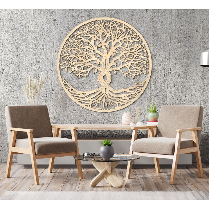 Csavart Törzsű Életfa - Fali Dekoráció, 70 cm átmérő, natur szín