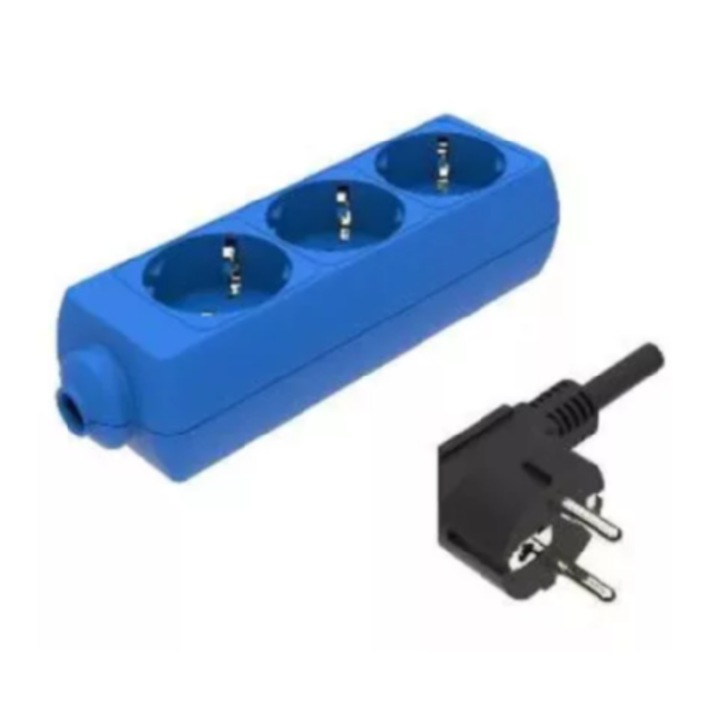 Удължителен кабел Zelux с 3 гнезда, дължина на кабела 1,5 метра, син, 3x16A
