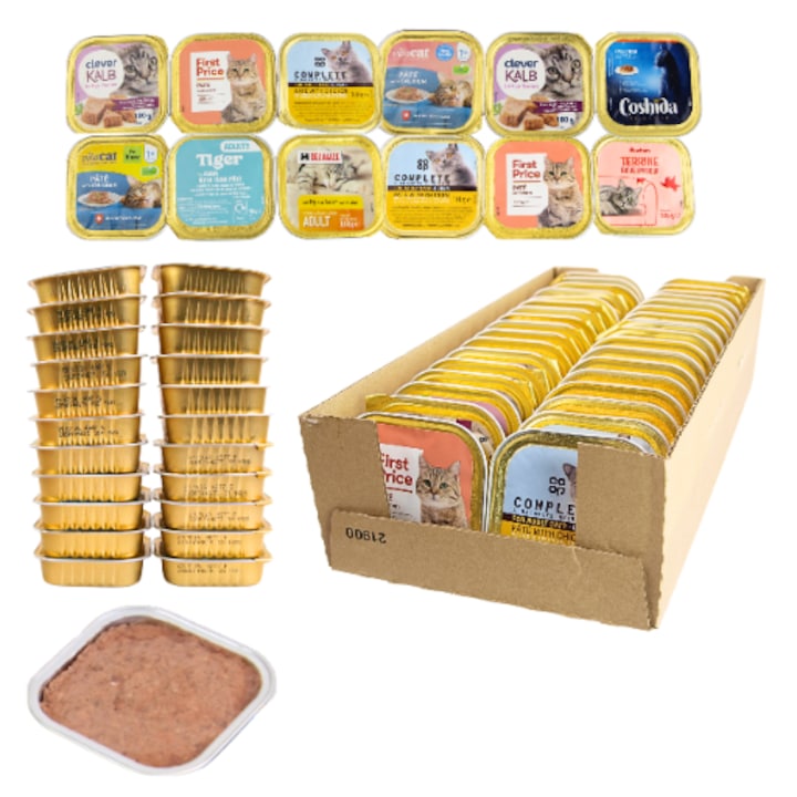 Set 34 Hrana Umeda Pentru Pisici, Wet Food For Cat Pasties, Aromat Pui, Fara Adaos De Coloranti Sau Conservanti Artificiali, Varietate De Producatori Si Arome, Ingrediente De Calitate Straina