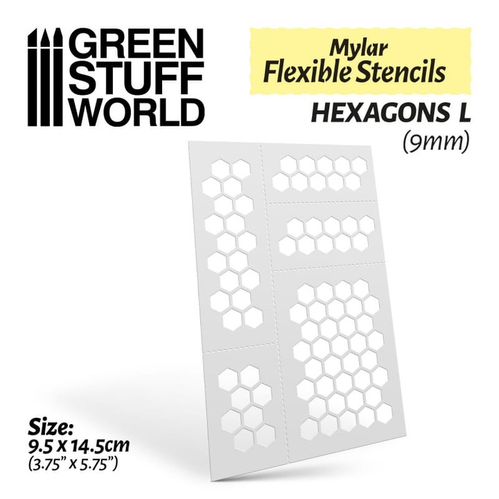 Rugalmas Mylar sablon - HEXAGONE L, 9mm, készlet, GREEN STUFF WORLD