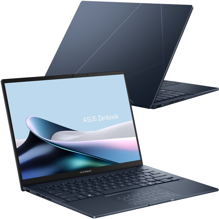Asus Zenbook 14 UX3405CA-PZ051W laptop, 14 hüvelykes 2880 x 1800, Intel 225H 14 C / 14 T, 1.7 GHz - 4.9 GHz, 18 MB gyorsítótár, 16 GB LPDDR5X, 512 GB SSD, Intel Arc Graphics, Windows 11, Kék