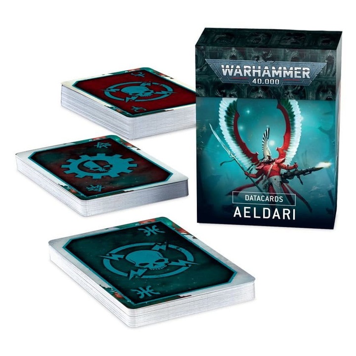 Комплект карти с данни Aeldari, Games Workshop, 71 карти, размер 161.5x107.1 мм, тюркоазен метален кант