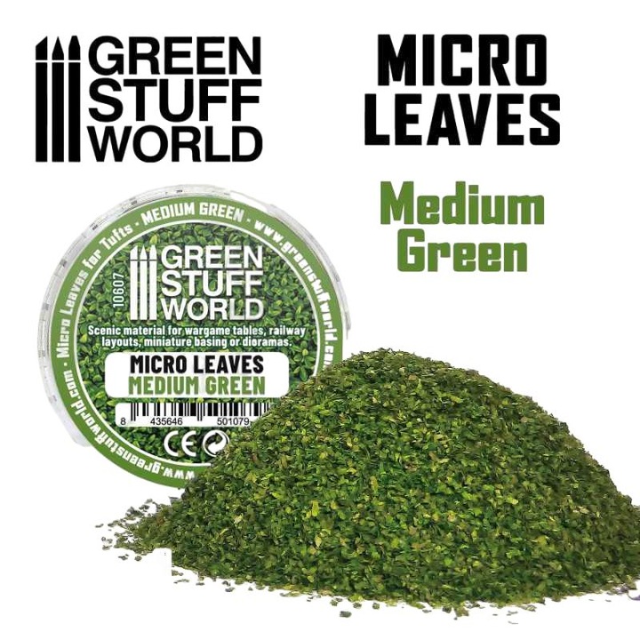 Mikro levelek, GREEN STUFF WORLD, középzöld keverék, 15g, készlet