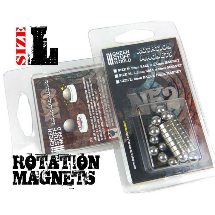 Set unelte modelism, GREEN STUFF WORLD, magneti rotativi, 15 magneti 10mm, 15 bile de otel 8mm