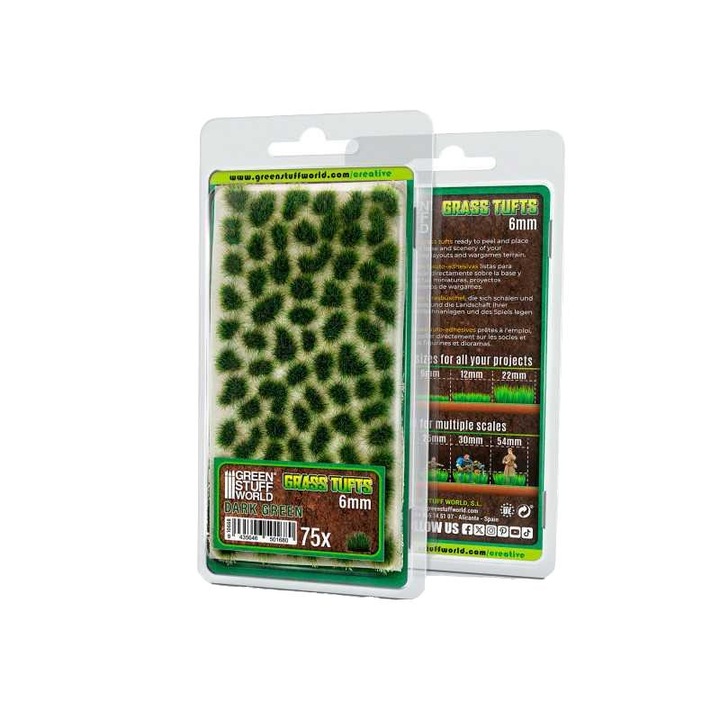 Statikus fűcsomók 6 mm - GREEN STUFF WORLD, sötétzöld, 75 darabos készlet, 7x14 cm