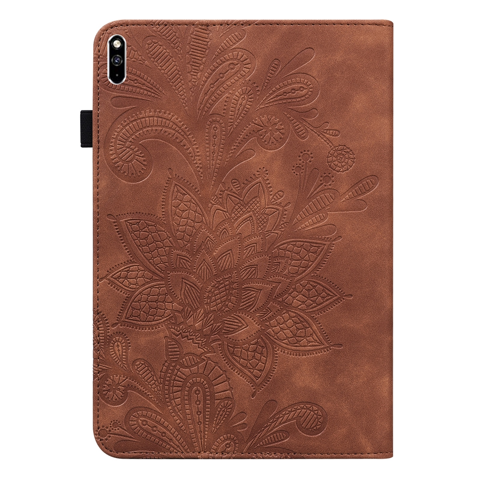 Husa tableta pentru Huawei MatePad Pro 10.8 2021/2019, piele cu model embosat de flori, tip carte cu suport, inchidere cu siret, Maro