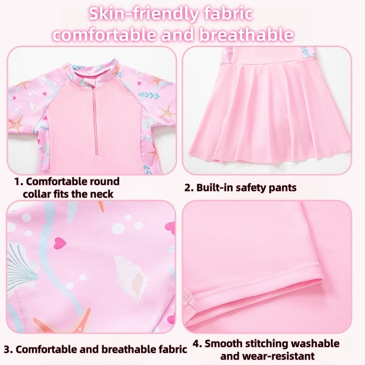 Costum baie cu imprimeu marin tip rochita maneca scurta baie tematica ocean cu u uscare rapida roz pentru fetita stele rochita vara protectie UV elastic si confortabil vacanta la mare piscina petrecere scoala