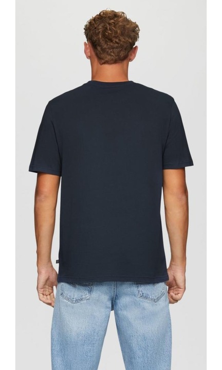 Q/S by s.Oliver, Tricou barbati cu decolteu la baza gatului, cu logo, Bleumarin inchis, L