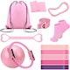 Set de echipamente Pilates, WALALLA, Set cu 13 piese, include bandaj Pilates, banda de rezistenta, minge de yoga, Potrivit pentru exercitii acasa, modelare corporala, fitness, roz