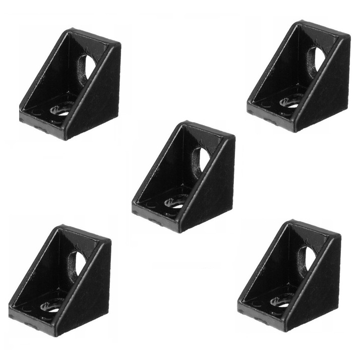 Set 5 coltare 90 pentru profile V-Slot, MATIK, aluminiu anodizat, negru, 20x20x17 mm