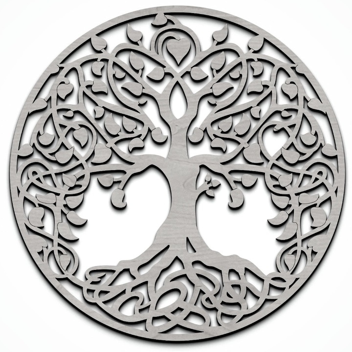 Életfa dús ágak - Fali Dekoráció, 48 cm átmérő, szürke szín