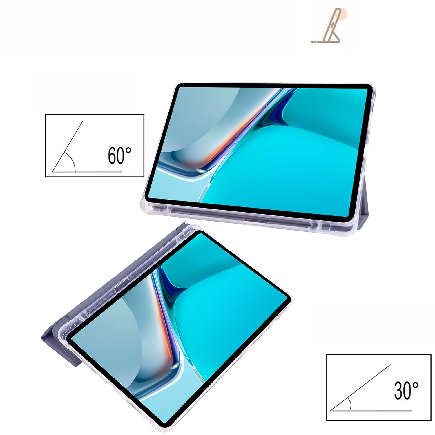 Husa tableta pentru Huawei MatePad 11 2021, piele inteligenta transparenta TPU, pliere in 3, protectie inteligenta, compatibila cu Huawei MatePad 11 2021, mov