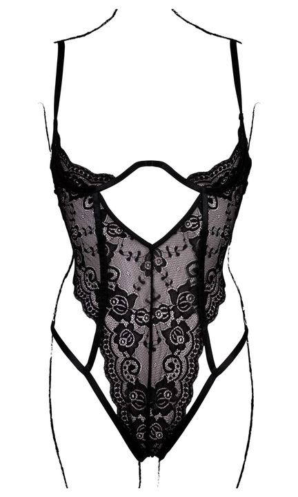 Body sexy Le desir, dantela, cupe deschise, bretele reglabile, negru