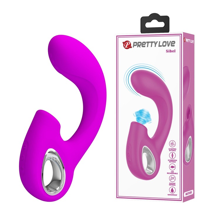 Vibrator Sibel, Pretty Love, 10 functii de vibratie, 10 functii de lovire, silicon medical, portabil