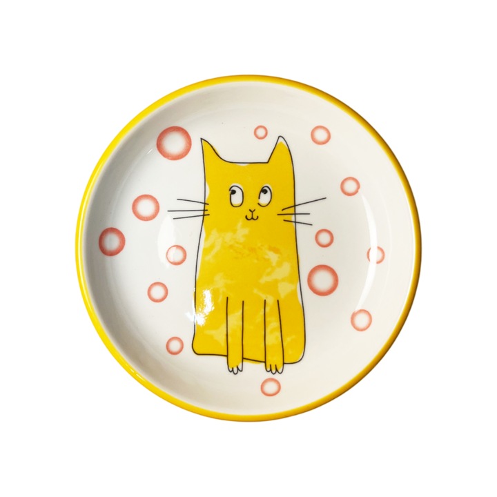 Bol mancare pisici, din ceramica, usor de spalat, 12,5 cm, design pisica draguta