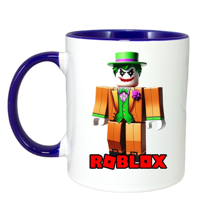 Cana personalizata cu Roblox Eroul Fantastic, Cri-Flo, Ceramica, 330ml. Maner si interior Albastru