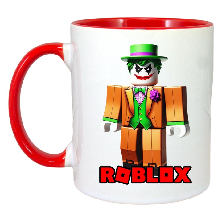 Cana personalizata cu Roblox Eroul Fantastic, Cri-Flo, Ceramica, 330ml. Maner si interior Rosu