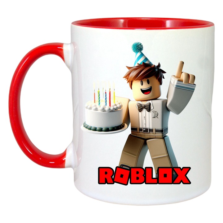 Cana personalizata cu Roblox Plimbaretul, Cri-Flo, Ceramica, 330ml. Maner si interior Rosu