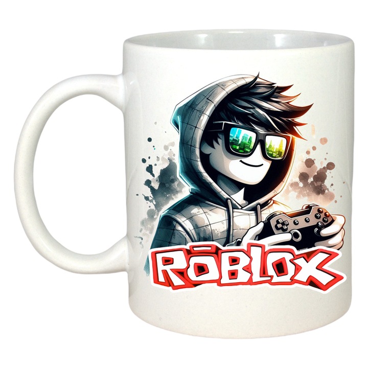 Cana personalizata cu Roblox Mirele Cool, Cri-Flo, Ceramica, 330ml. Maner si interior Alb