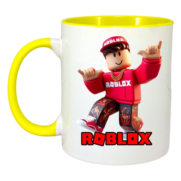 Cana personalizata cu Roblox Ninja Cristal, Cri-Flo, Ceramica, 330ml. Maner si interior Galben