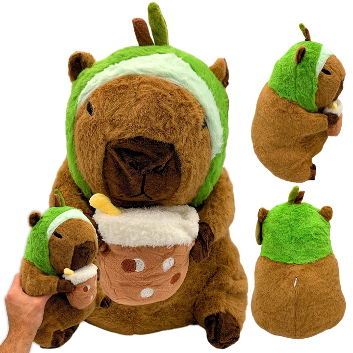 Jucarie de plus Capybara Hood Apple Shake, 30 cm, maro/verde