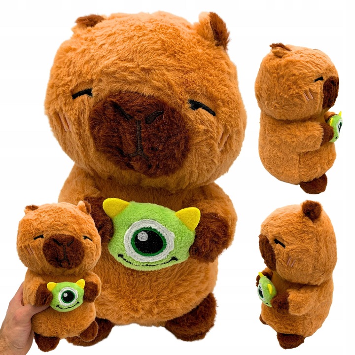 Плюшена играчка Капибара, SkibiStore, 25 см, бежов цвят, реалистичен дизайн, с декоративен елемент