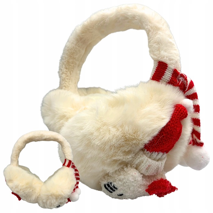 Női téli fülmelegítő, SkibiStore, fehér, ünnepi elemekkel, puha anyag, könnyű, minden fejmérethez