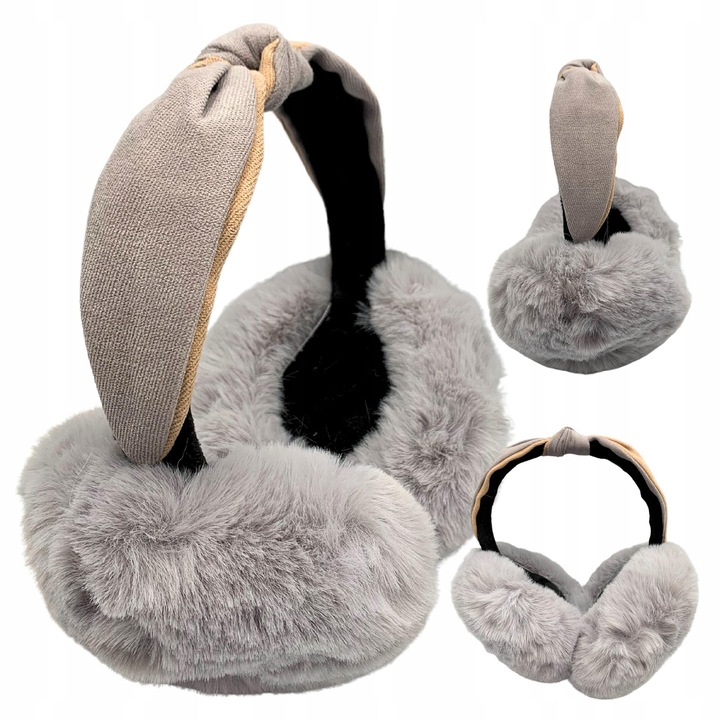 Téli fülmelegítő, SkibiStore, Szürke, Bolyhos anyag, Univerzális méret