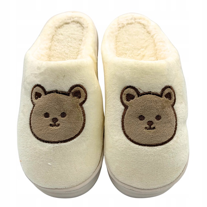 Papuci de iarna SkibiStore, papuci de casa pentru femei si copii, design ursulet, antiderapanti, maro