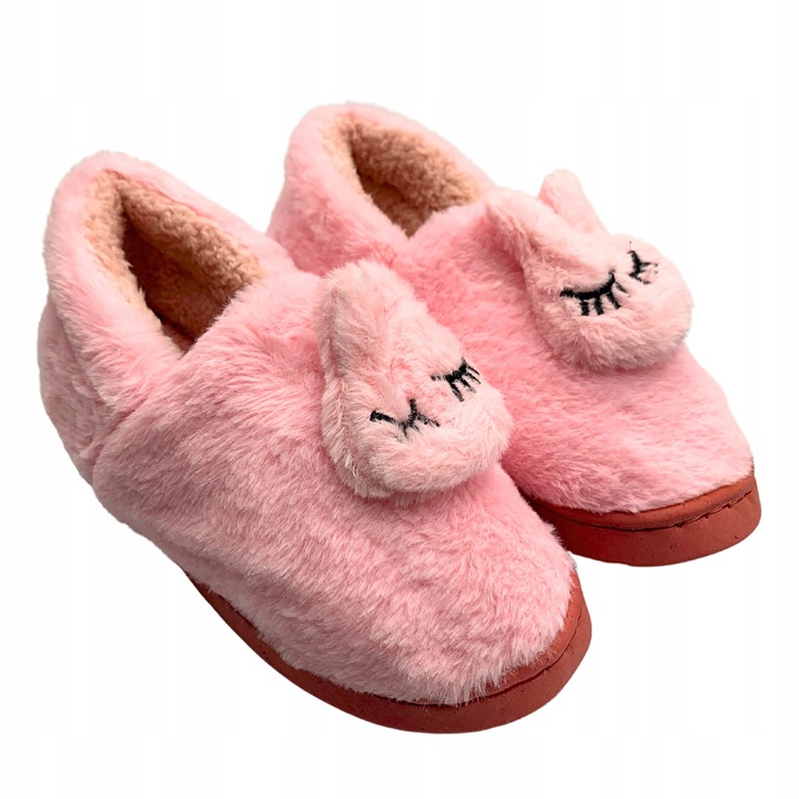 Papuci de iarna SkibiStore, Iepuras, design 3D, antiderapanti, roz