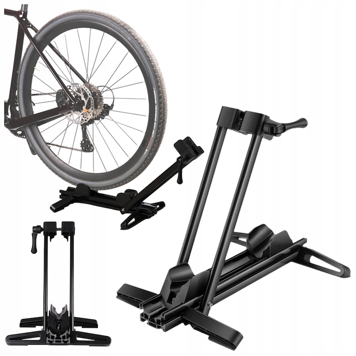 Szervizkerékpár-támasz rögzítőelemekkel, Fit4Med, masszív anyagból készült konstrukció, 46x31x40 cm, állítható karszélesség különböző kerékpárokhoz szerszámok nélkül, a kerékpár előre vagy hátra mozgatásának lehetősége, fekete