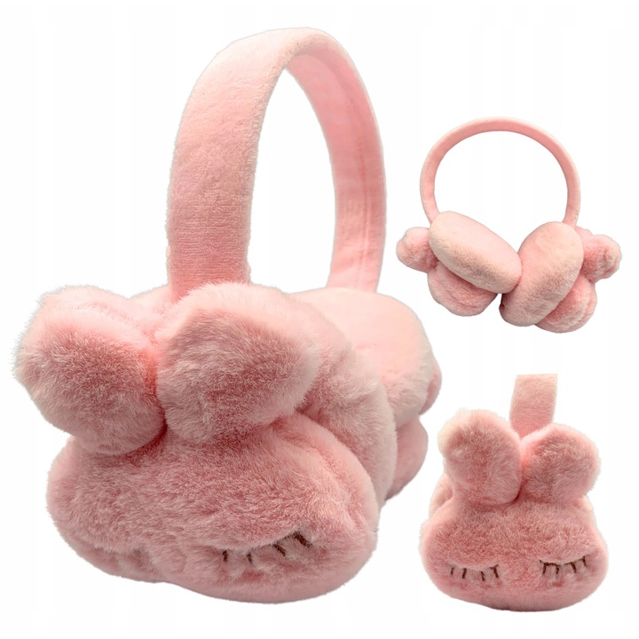 Női sapkák és kalapok, SkibiStore, téli fülmelegítők, rózsaszín, univerzális, nyuszimotívumos design